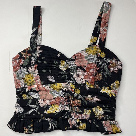 B.O.G. Collective Band Of Gypsies Black Floral Smocked Halter Size XS Quilted - Picture 1 of 6